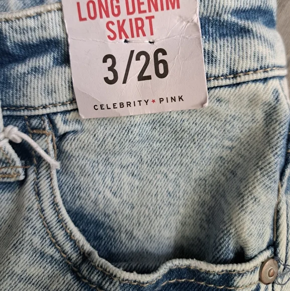 CELEBRITY PINK Acid wash long denim jean skirt slit cotton  boho Chic 3/26 - Picture 9 of 12